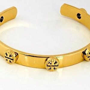 Tory Burch Gold MILGRAIN Raised LOGO Cuff Bracelet
